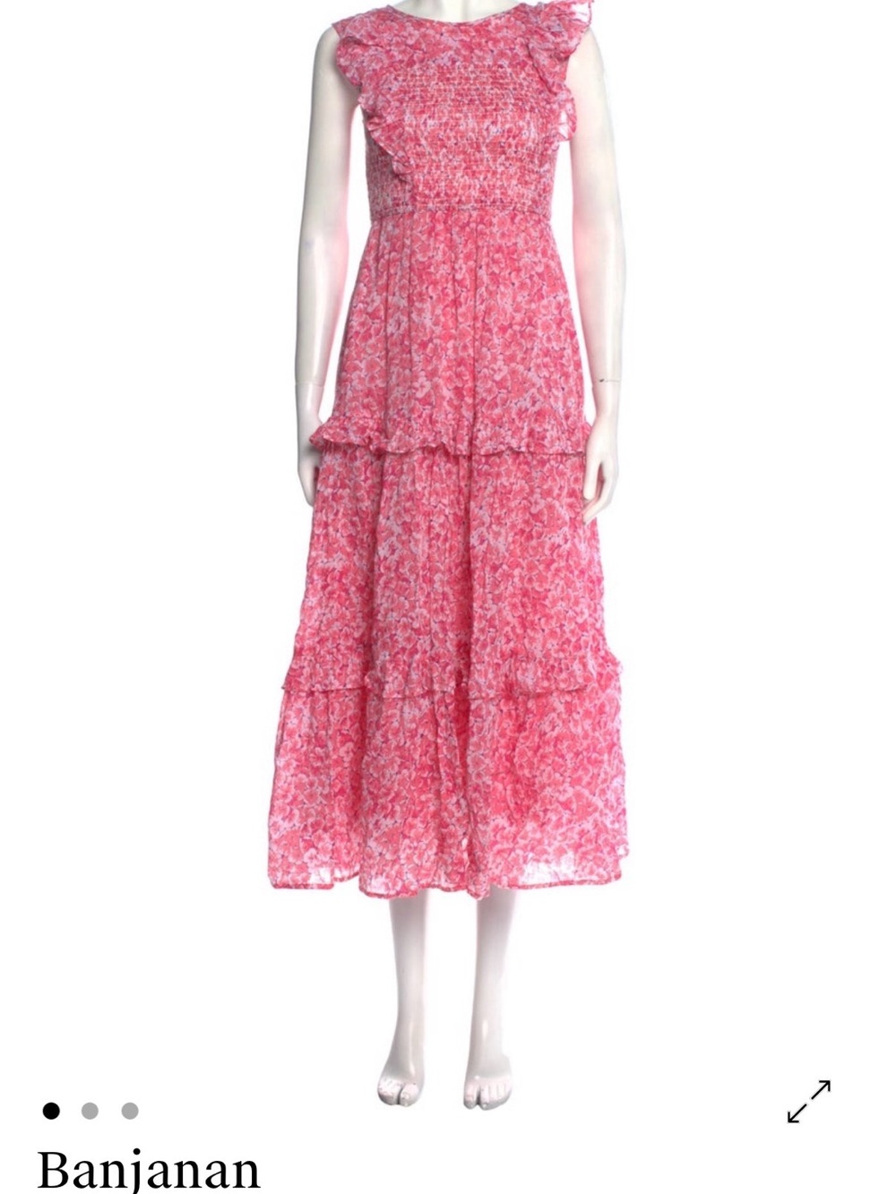 Banjanan Pink Floral Ruffle Tiered Maxi Dress xs